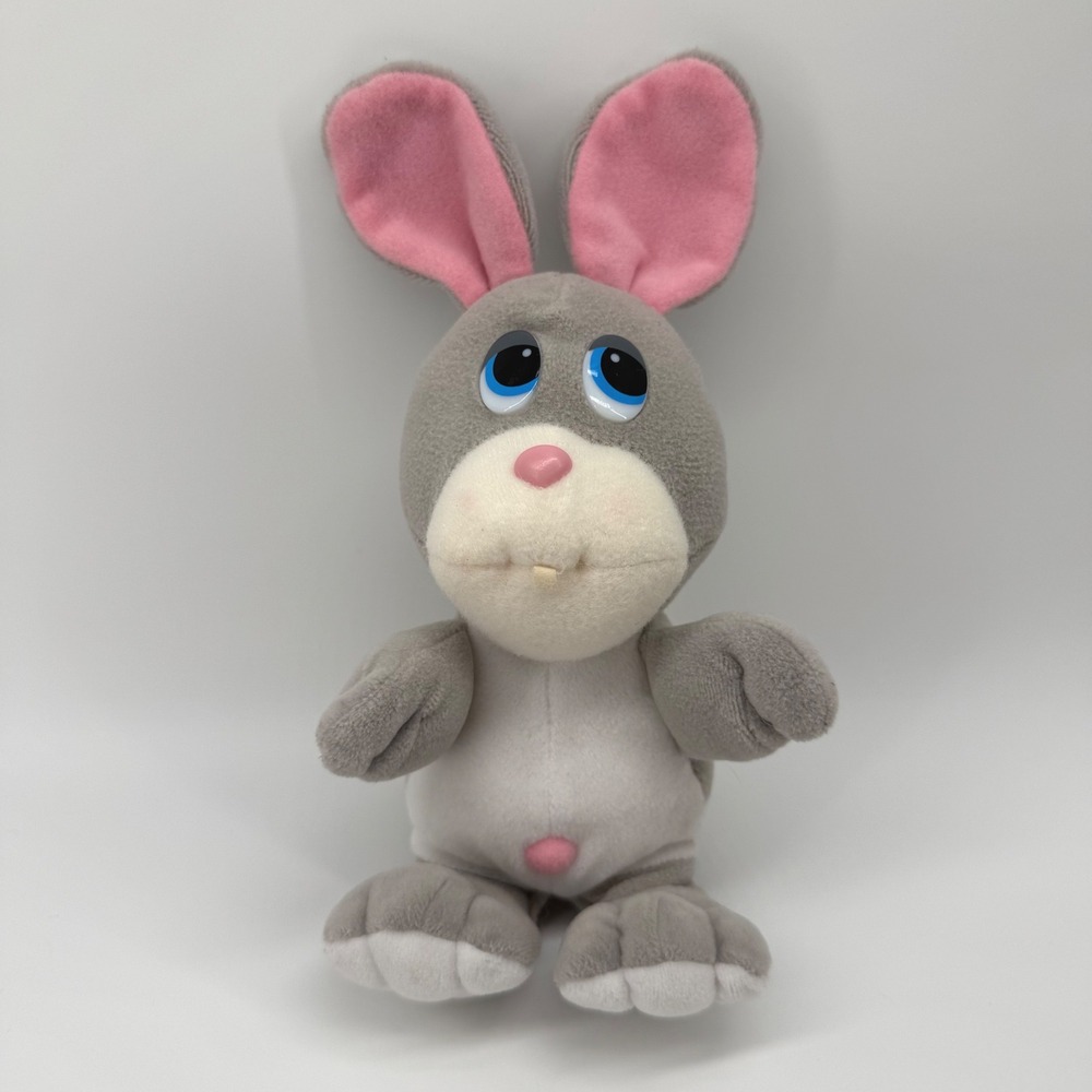 Vintage Tonka Pet Store Pals Gray Bunny Rabbit Plush Blue Eyes 80s Toy Retro